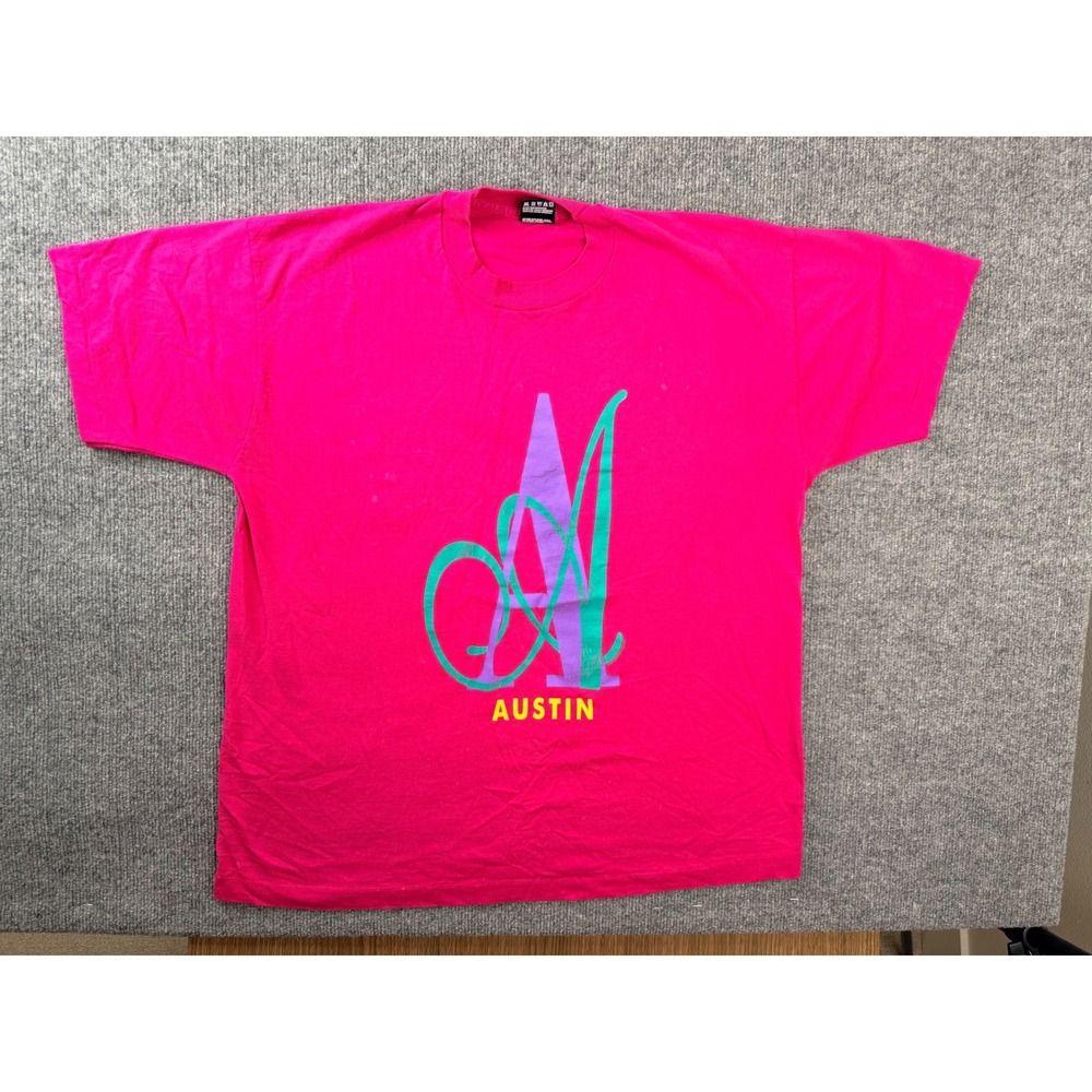 Vintage Fruit of the Loom Austin Pink Graphic Tee XL USA Made 90s Cotton Blend